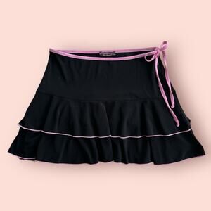 VTG Y2k Coquette Gyaru Low Rise Tiered Black and Pink Mini Skirt Dollette Small